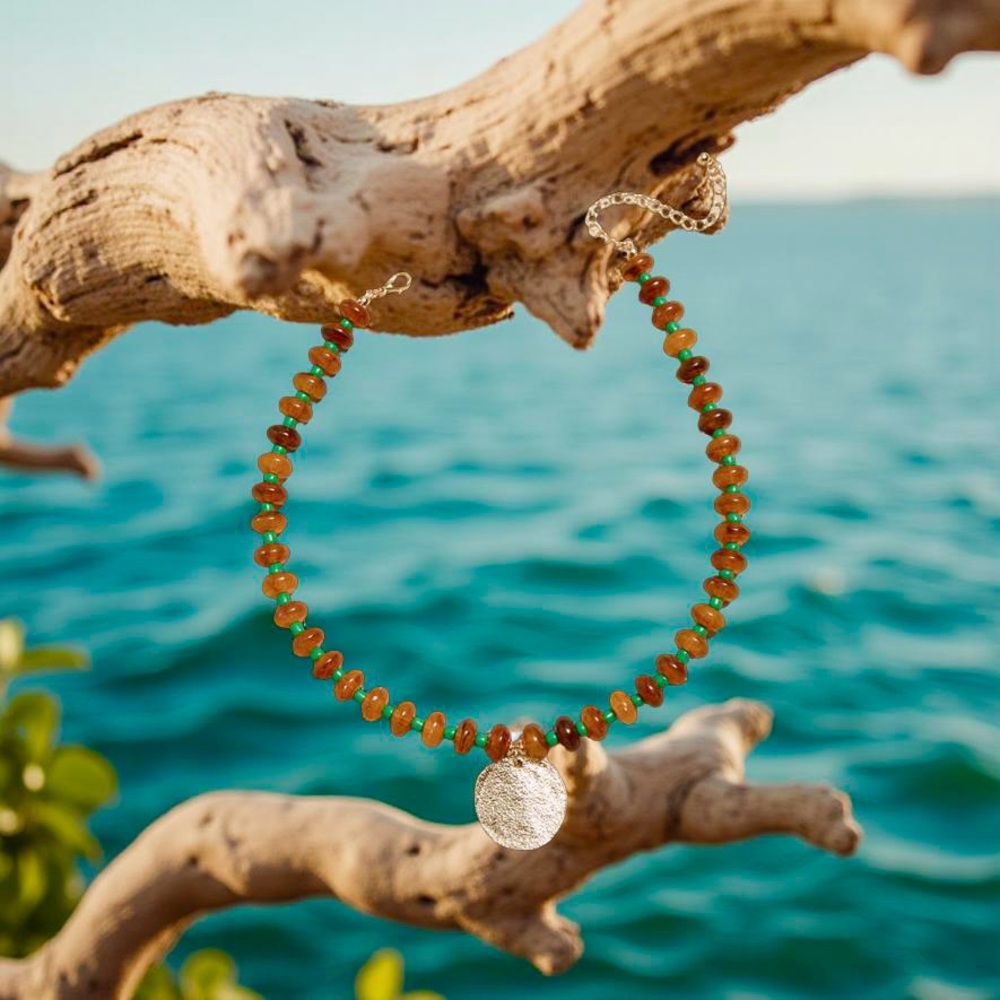 Beaded Coin Pendant Necklace